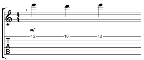 Diagram showing pedal point phrase on the high e string 
