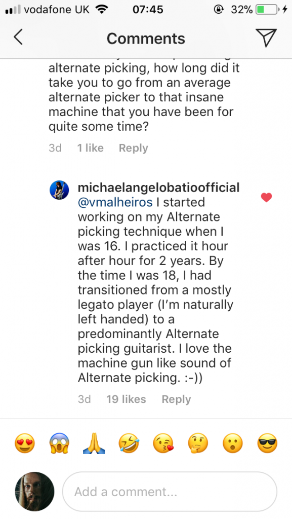 Michael Angelo Batio talking about alternate picking and learning guitar on instagram